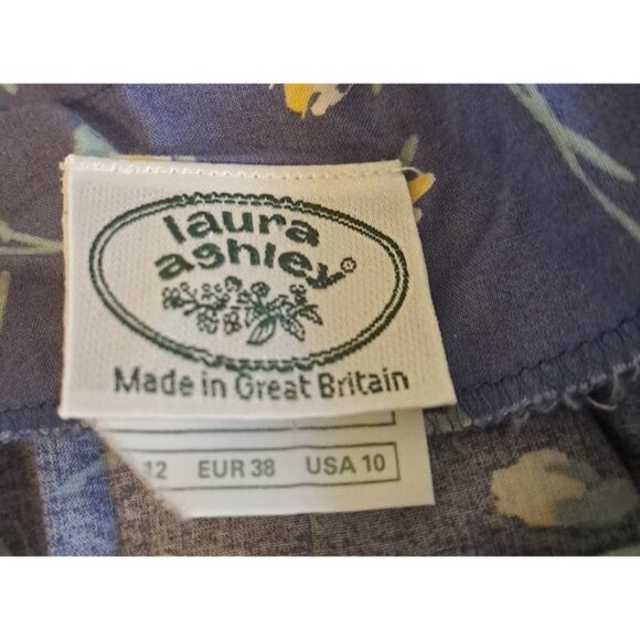 Vintage Laura Ashley Dress Blue Floral Puff Sleeve Made in Britain Cotton 90s 10 - Picture 4 of 9